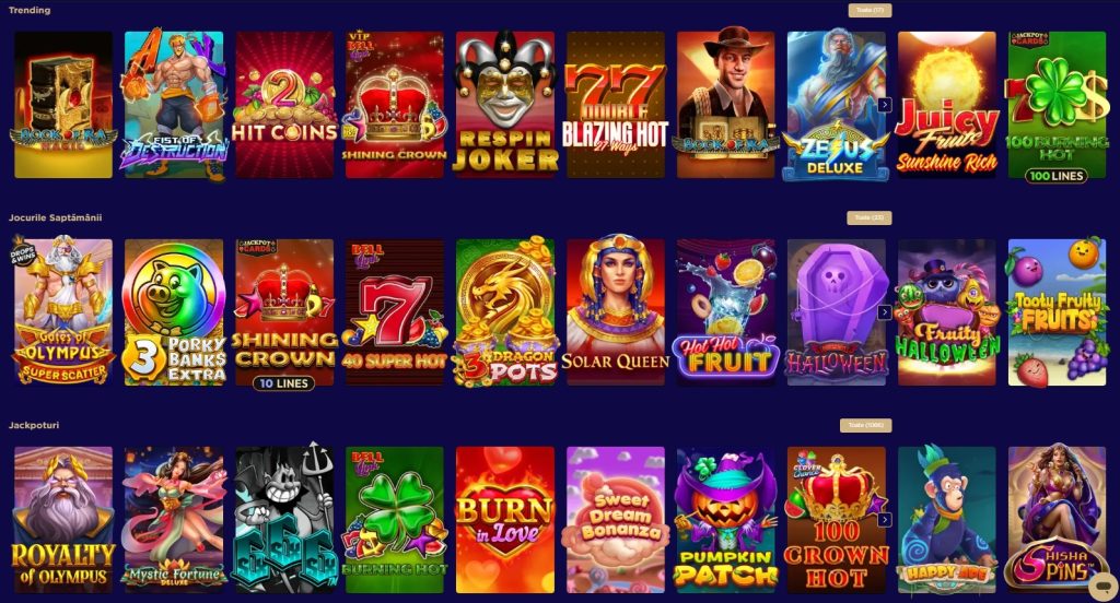 Winboss Cazino video slots jocuri pacanele categorii exemplu