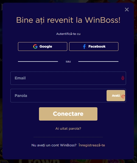 Winboss conectare la cont jucator existent login