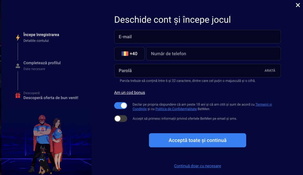 Cum deschid cont la BetMen Casino