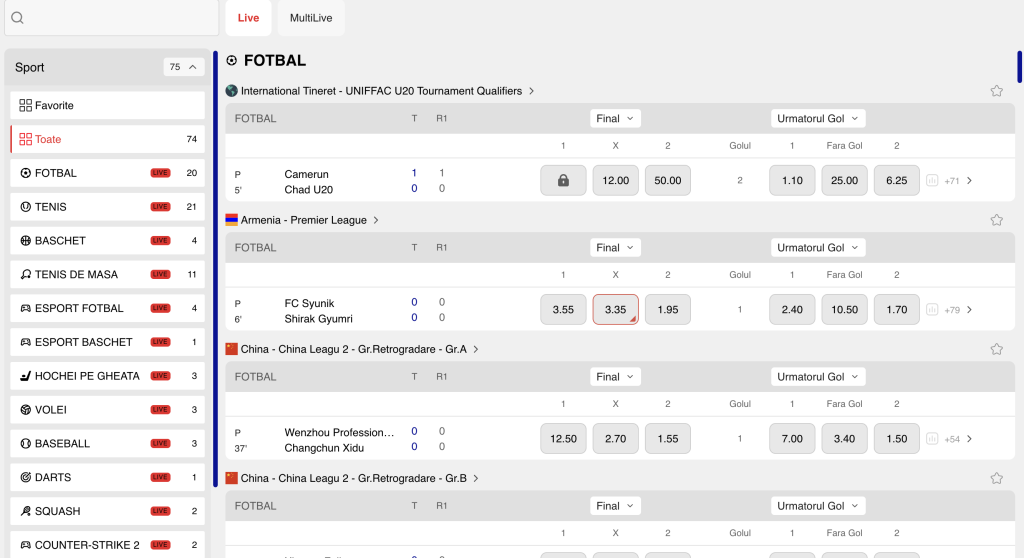 Pariuri LIVE BetMen Casino