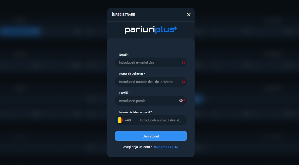 Pariuri Plus creare cont jucator nou membru signup