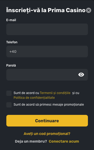 Cum deschid cont la Prima Casino