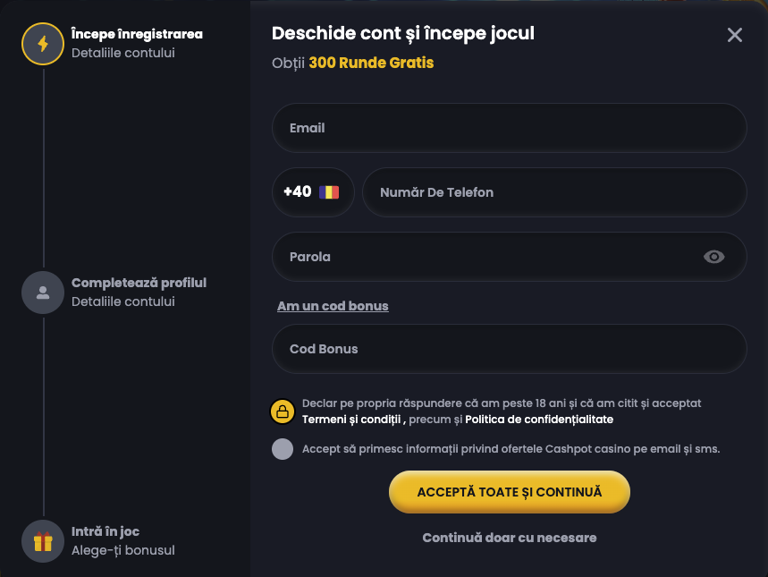 Cum deschid cont la Spin Casino
