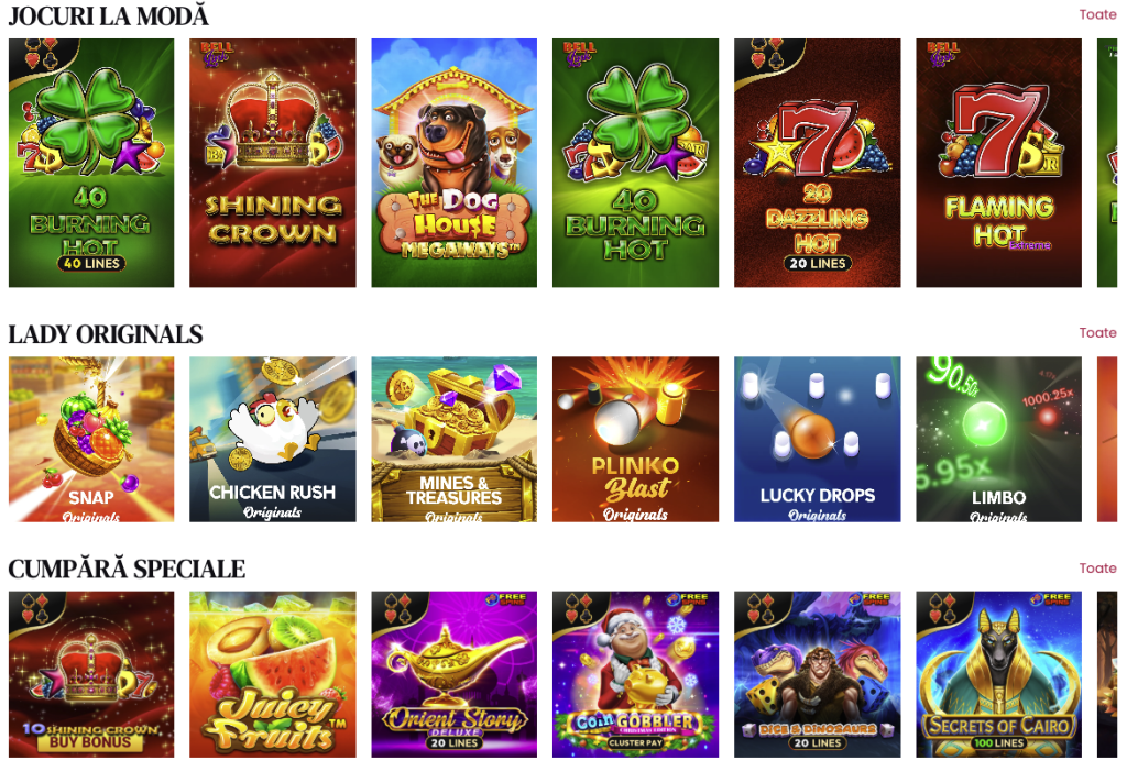 Oferta de jocuri Lady Casino