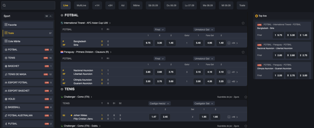 Pariuri LIVE Spin Casino