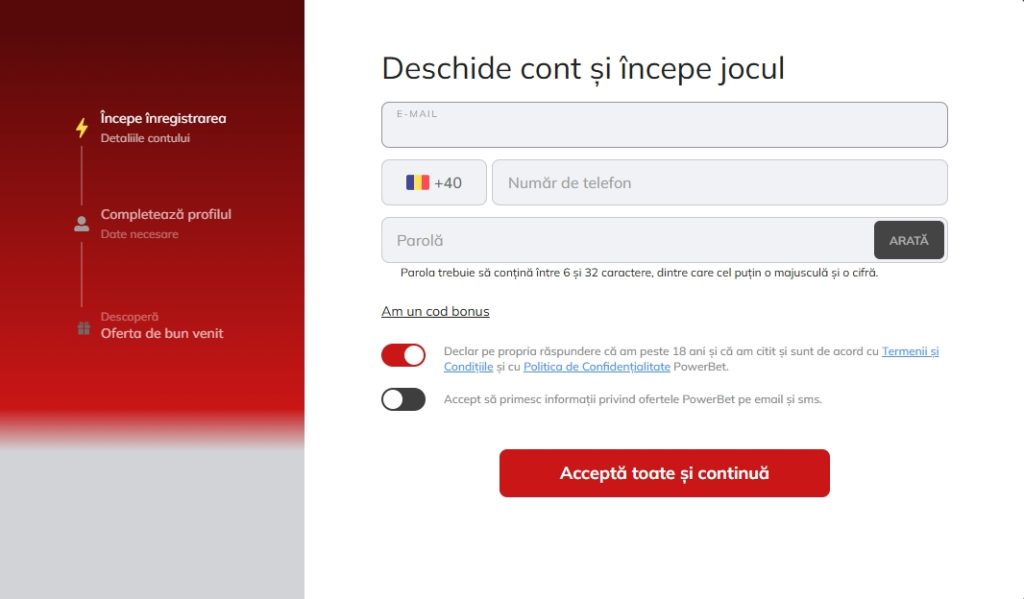 Powerbet Casino deschide cont membru nou creare cont jucator