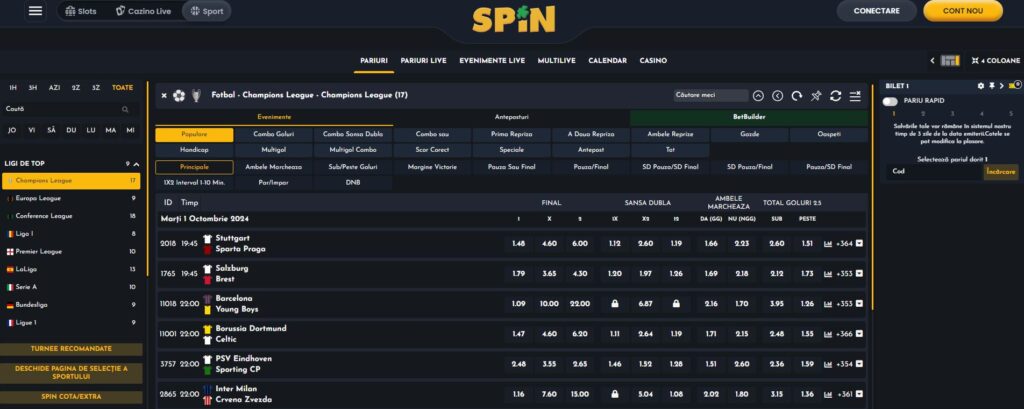Spin Casino - oferta de pariuri sportive - superpont.com