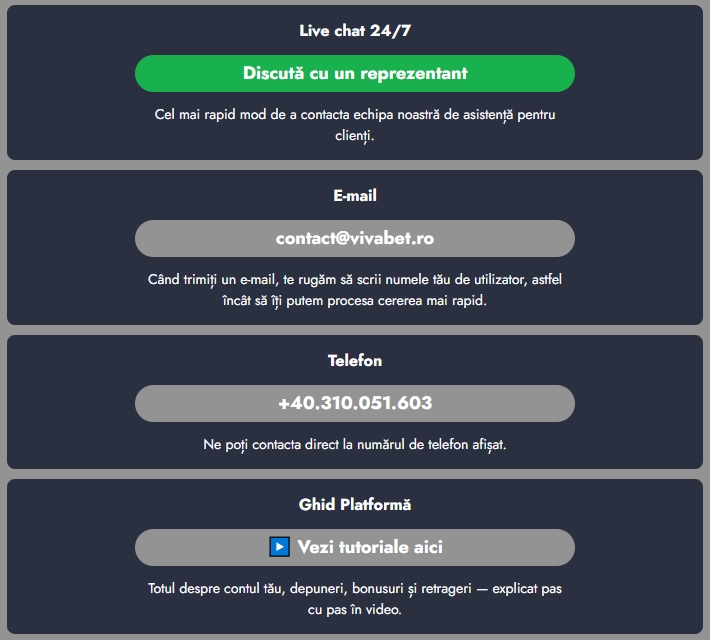 Vivabet Casino contact asistenta serviciu relatii clienti
