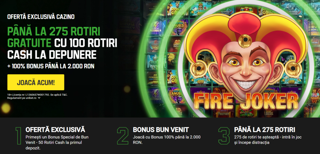 Bonus unibet 275 rotiri + 2000 bonus