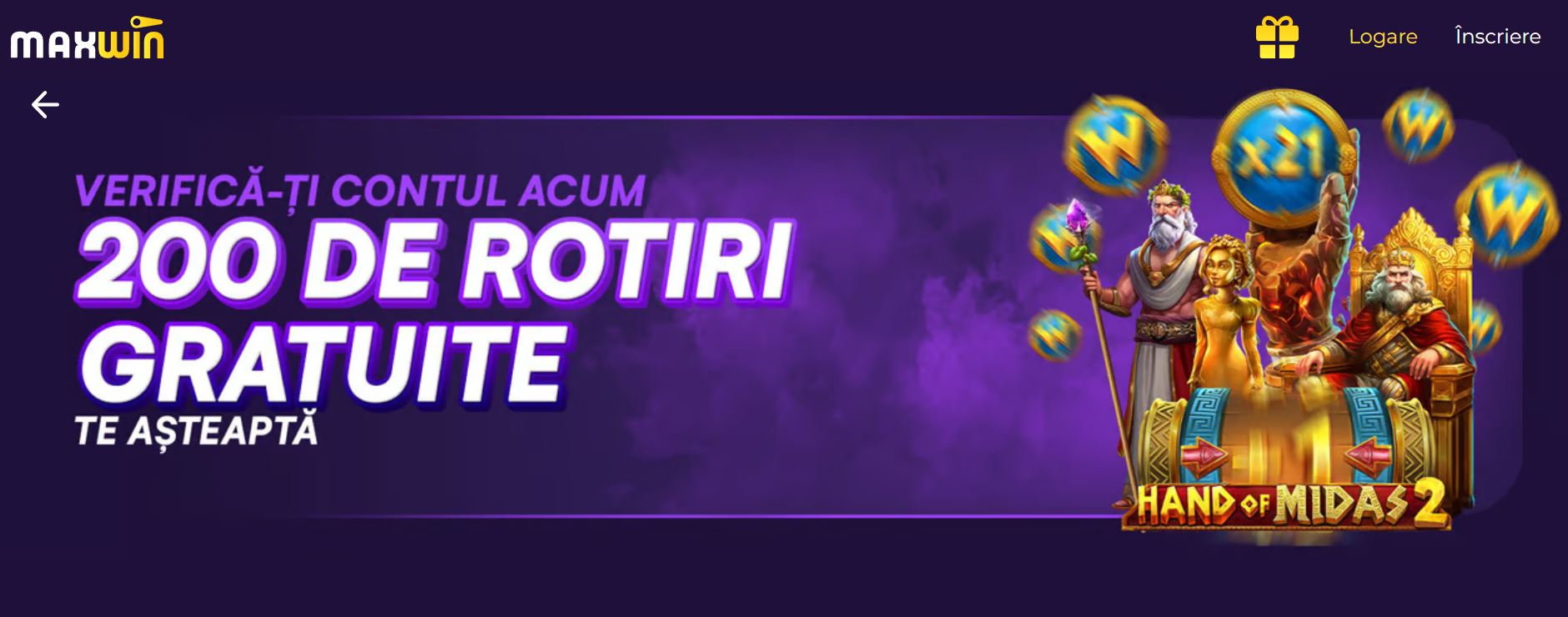 Maxwin bonus fără depunere 200 rotiri gratuite