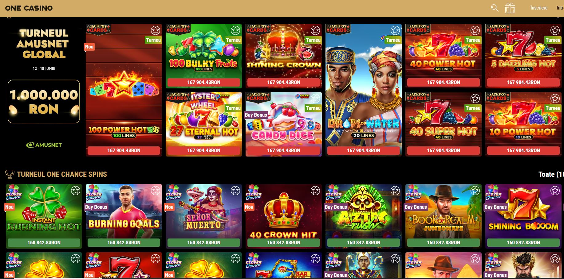 One Casino ofertă de jocuri