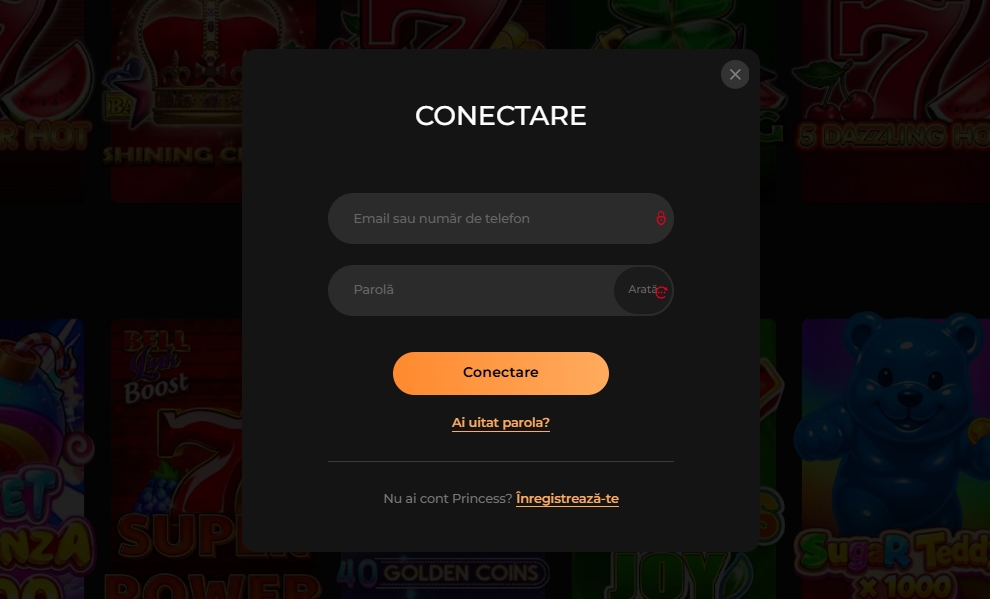 Princess Casino conectare cont jucator existent