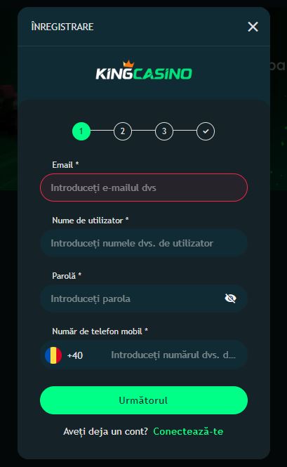 Înregistrare KingCasino - Cum deschizi cont