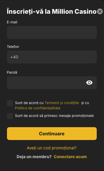 Cum deschid cont la Million Casino