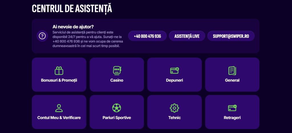Swiper Casino centru asistenta clienti suport