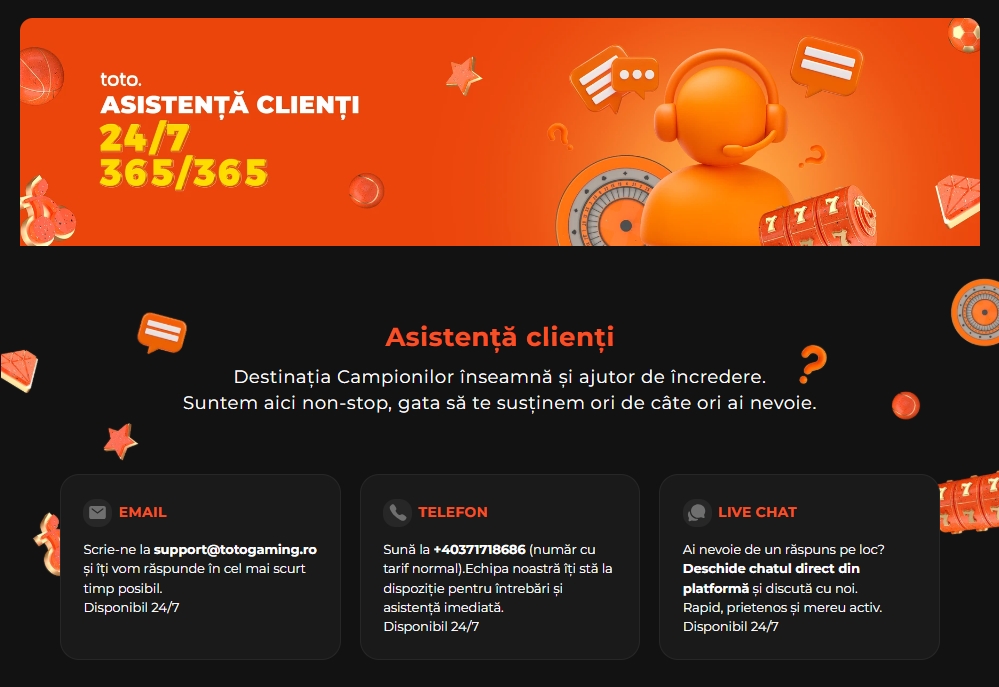 TOTOGaming contact asistenta relati clienti ajutor