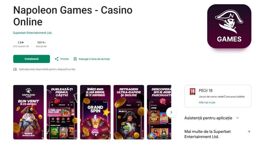 Napoleon Casino aplicatie mobil app Android