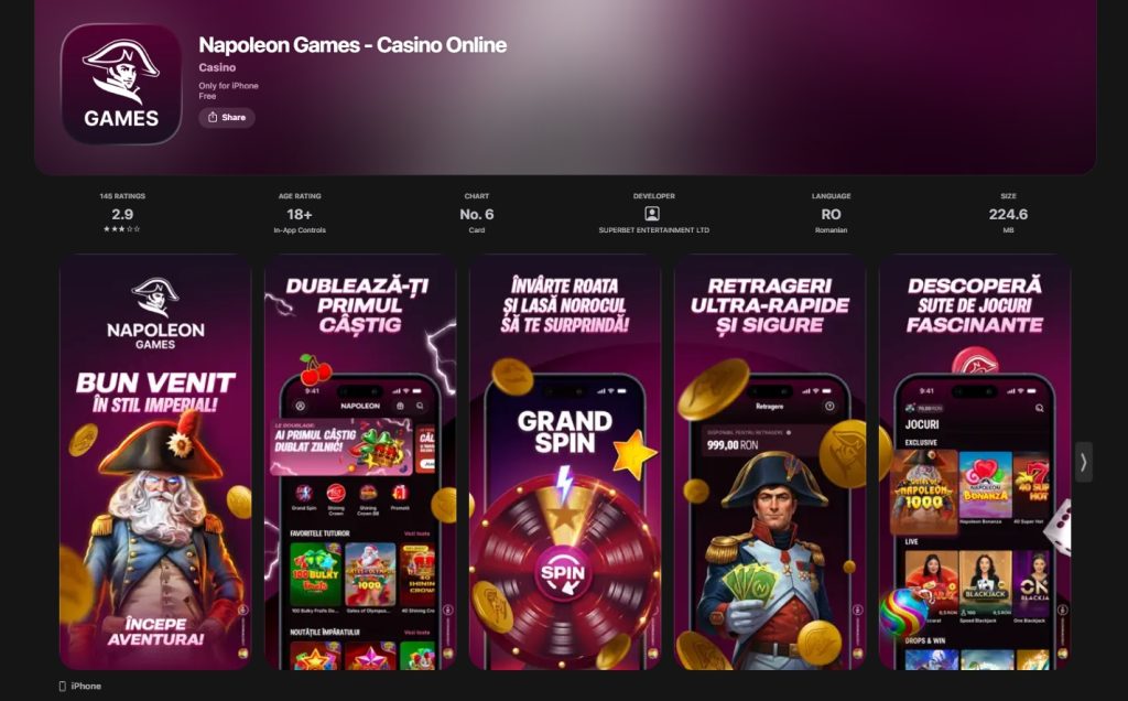 Napoleon Casino aplicatie mobil app IOS