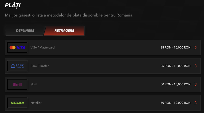 Retrageri disponibile la TopBet Casino