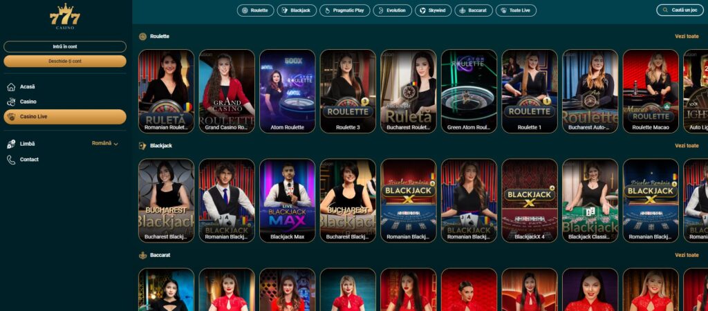 Live Casino 777.ro ofertă de jocuri