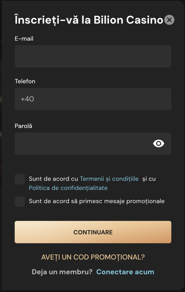Cum deschid cont la Bilion Casino