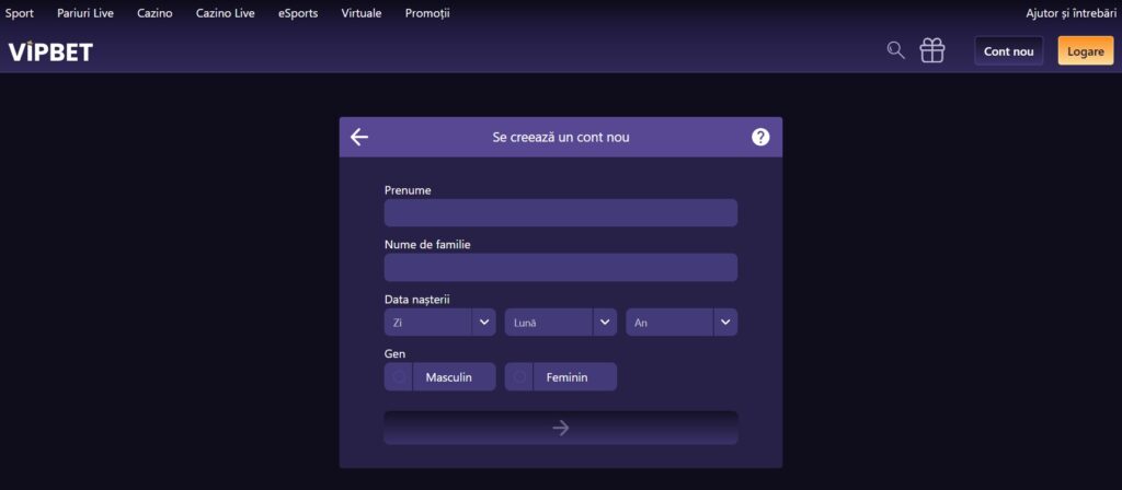 Înregistrare cont nou VipBet