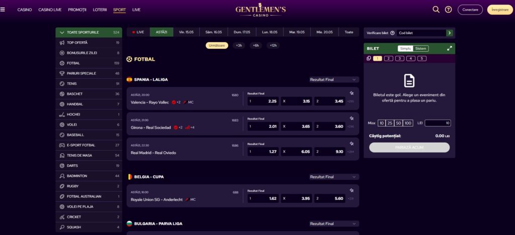 Pariuri sportive Gentlemen's Casino