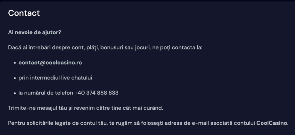 Contact Cool Casino